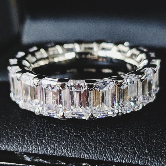 NEW 925 Silver Baguette Diamond Full Eternity Ring - Picture 2 of 14